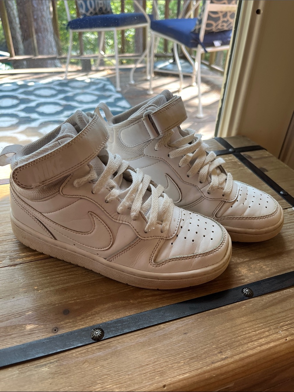 Nike White High-Top Leather Sneakers with Ankle Strap